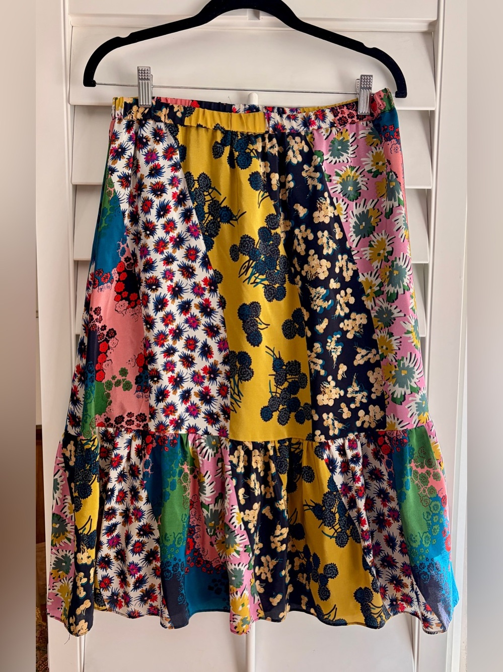 Maeve Silk Flounced Patchwork Skirt - Picture 3 of 9